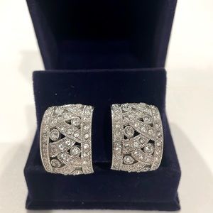 Silver & Crystal Huggie Clip Back Earrings - VINTAGE